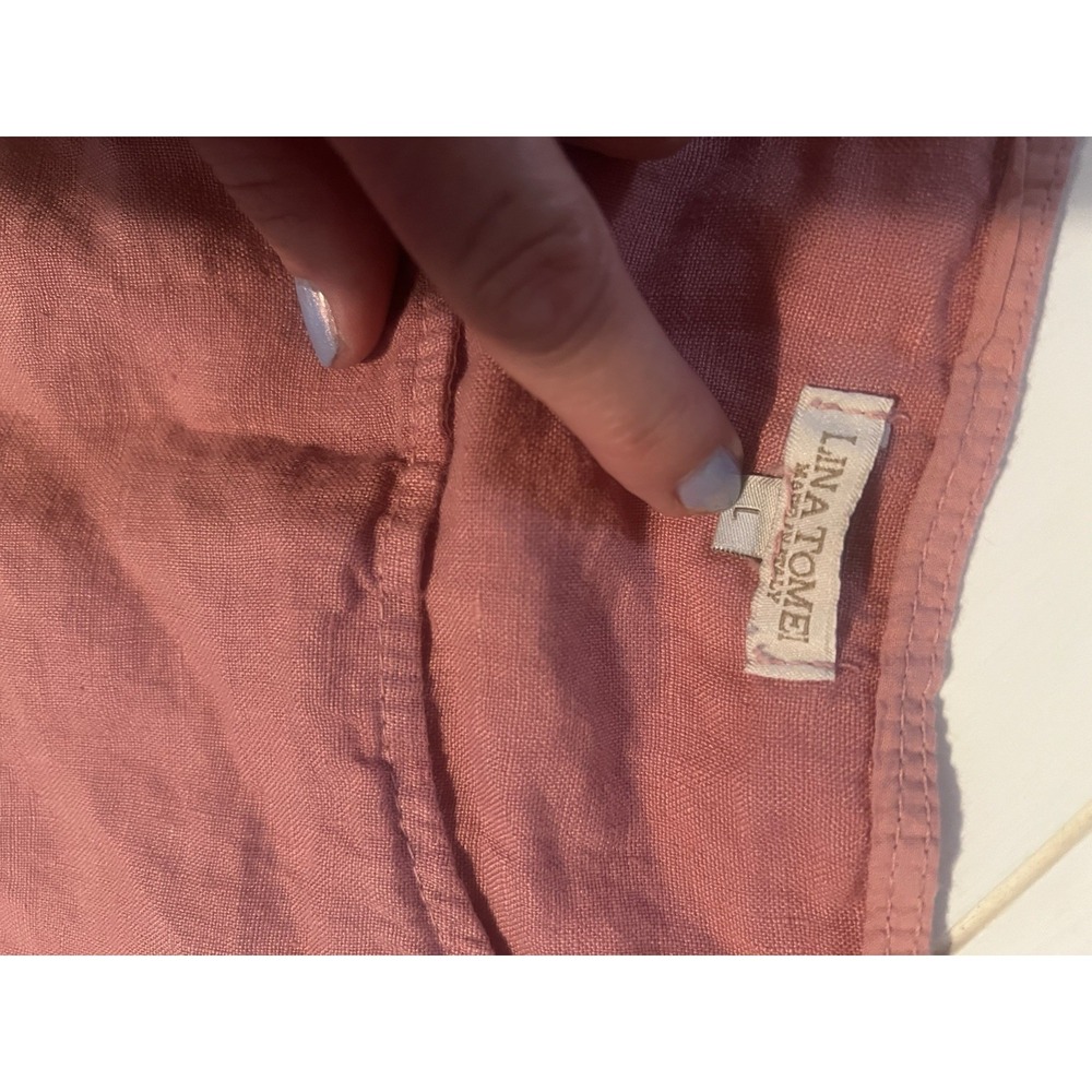 Lina Tomei 100% Linen Top Womens Large Dusty Rose Embroidered Boho‎ Cottagecore
